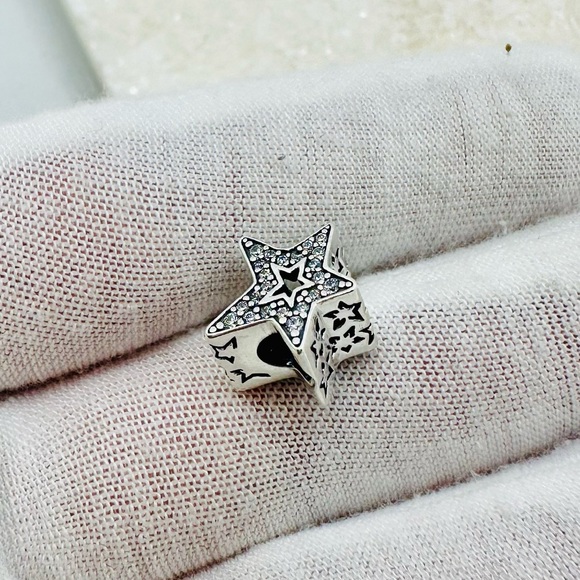 EUC Pandora 790016C01 Sterling Silver Asymmetric Star Charm w/ Clear CZ’s - Picture 14 of 17